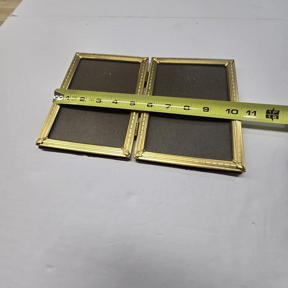 Vintage Gold Metal Brass Bifold Photo Picture Frame Glass Front Classic Velvet